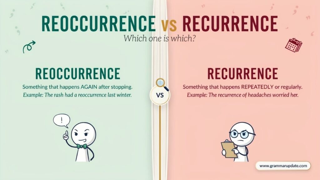 Reoccurrence vs Recurrence in Different Contexts